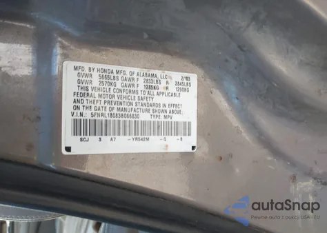 2003 Honda Odyssey Ex-L из США, поврежденный, VIN 5FNRL18083B066830